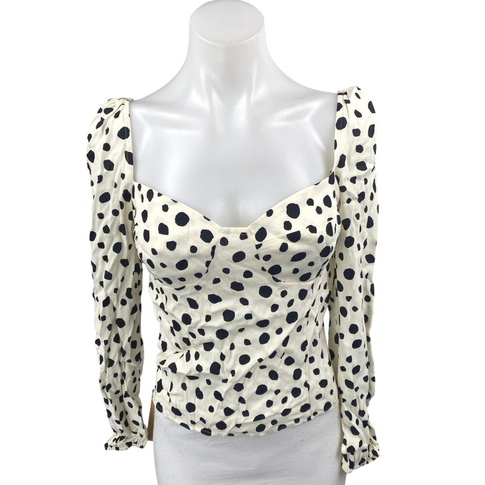 Reformation Reign White Black Polka Dots Long Sleeve Corset Bustier Crop Top 8 - Picture 2 of 5